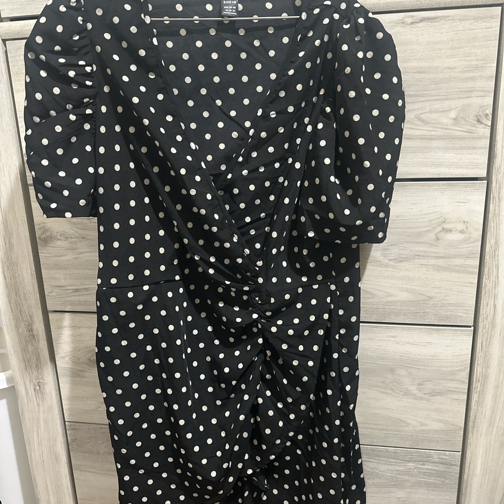 SHEIN Black and White Polka Dot Midi Dress